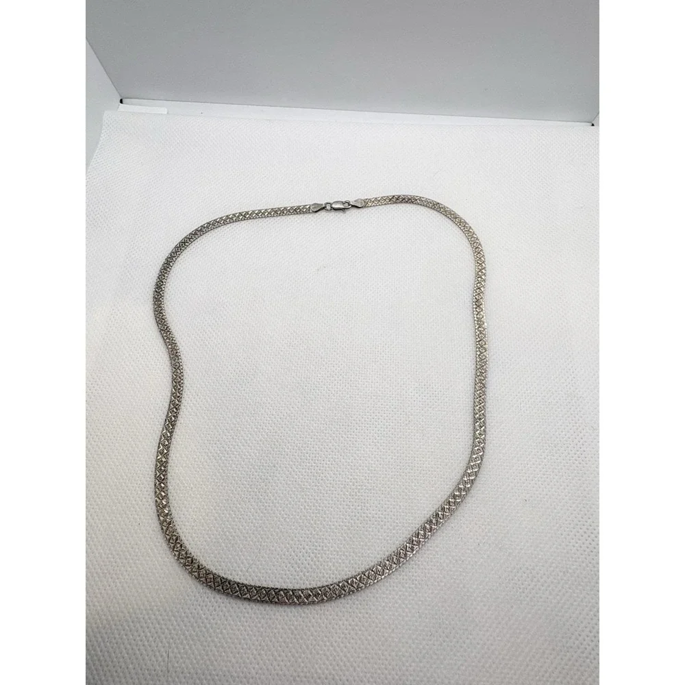 Italian Sterling Silver‎ 925 Textured Flat Snake Chain Necklace 18